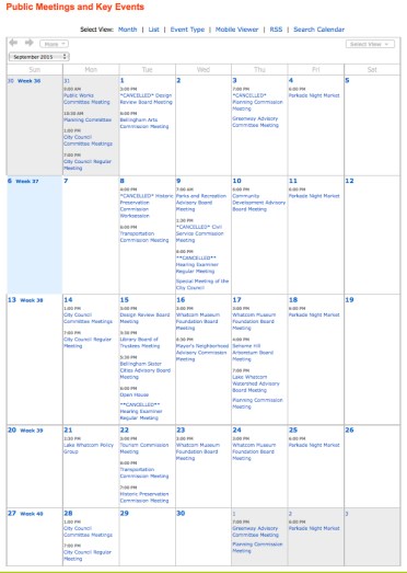 Bellingham public meetings and key events